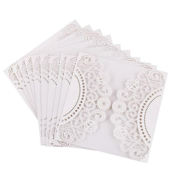 10Pcs White Wedding Invitation Card Floral Lace Laser Cut Romantic Party Decor 